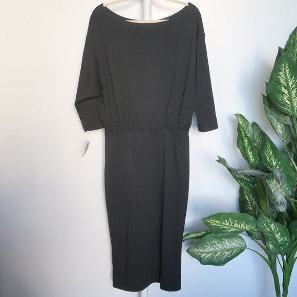 Anthropologie Grey Column Boat Neck Midi Dress Size Medium M - Picture 7 of 10